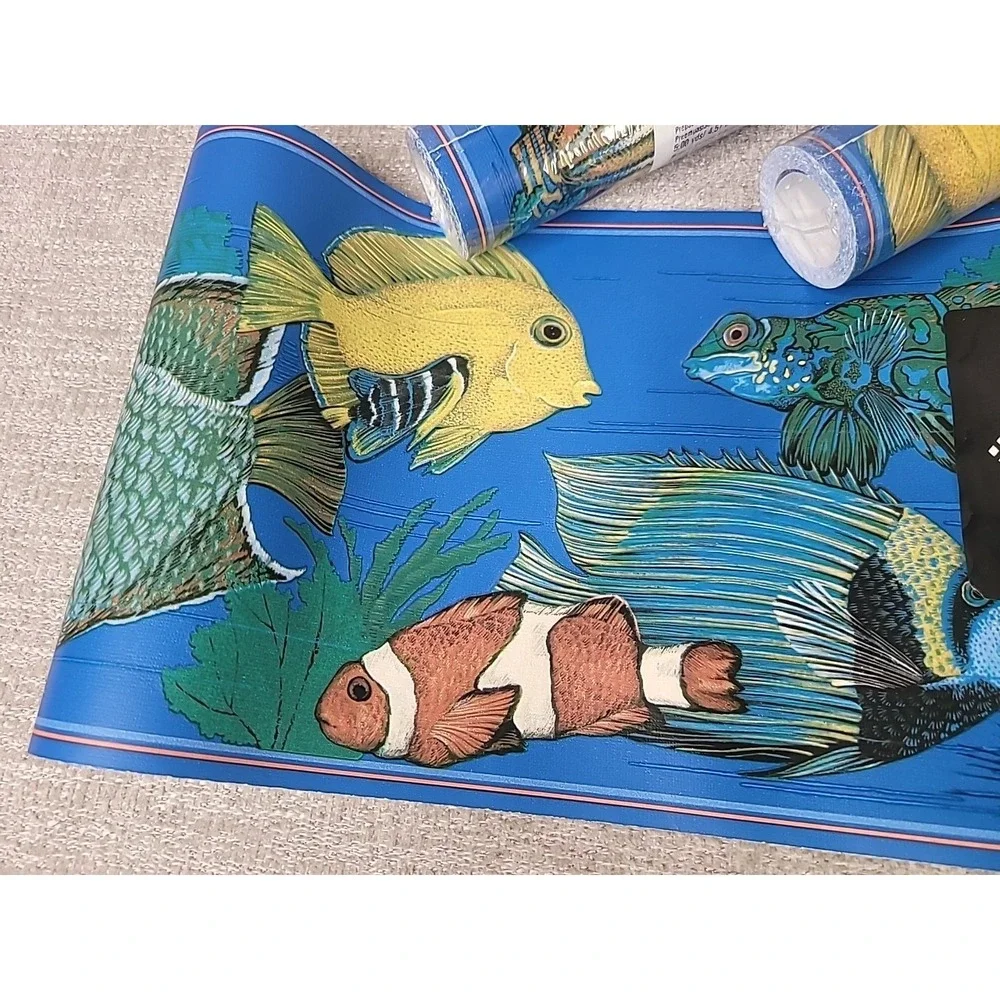 3 Vintage Imperial Wallpaper Border Fish Ocean Motif 15 YARDS Aquarium Blue‎ NEW